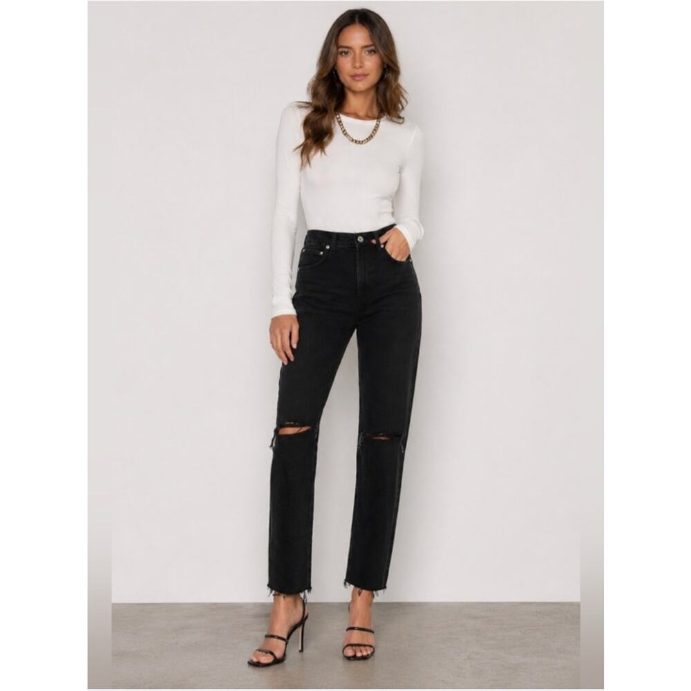 AGOLDE Cherie High Rise Straight Leg Jeans Size 25 Black Distressed Denim Edgy